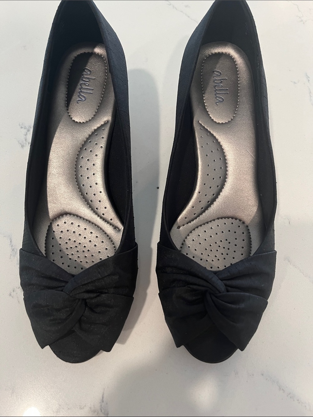 Abella Black Knot Toe Low Heel Fabric Uppers.